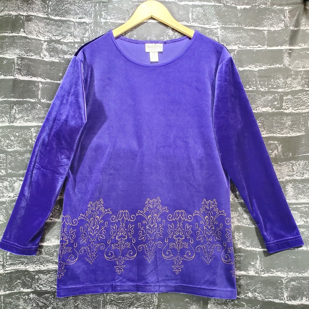 Diane Von Furstenberg Velvet Top Women Medium Purple Damask Whimsigoth Romantic
